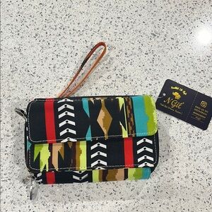 Black and Red Geometric Wristlet Clutch/Crossbody